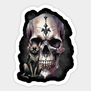 Goth Skull and cat Sticker